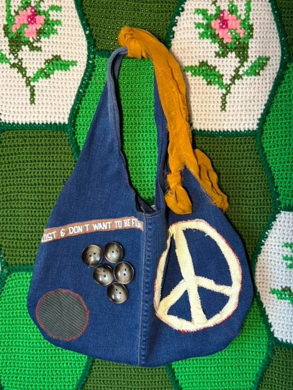 handmade denim bag with funky details
